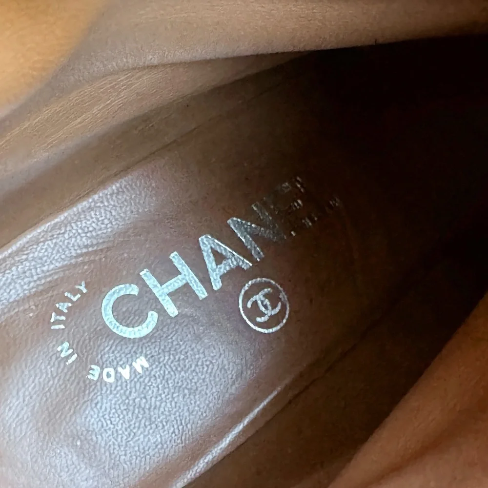Chanel Burgundy Suede Ankle Boots with Gold CC